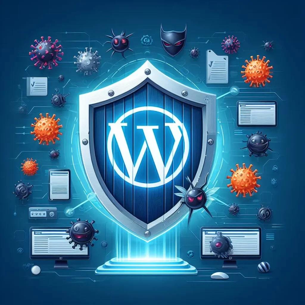Shield shaped firewall-protecting a wordpress-website malware attacks